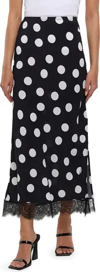 River Island Lace Trim Polka Dot Bias Satin Midi Skirt | Nordstrom | Nordstrom