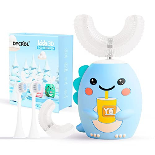 DYCROL Kids U Shaped Electric Toothbrush with 4 Brush Heads, Sonic Toothbrush Kids with 5 Modes, Cartoon Dinosaur 360-Degree Cleaning IPX7 Waterproof Design (2-6 Age (Blue)) | Amazon (US)