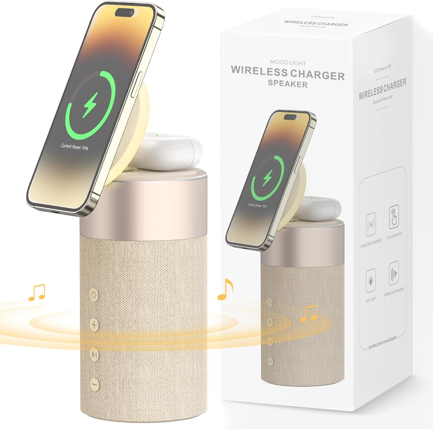 Bluetooth Speaker, Night Light, 15W Magnetic Fast Charging for Apple | Amazon (US)