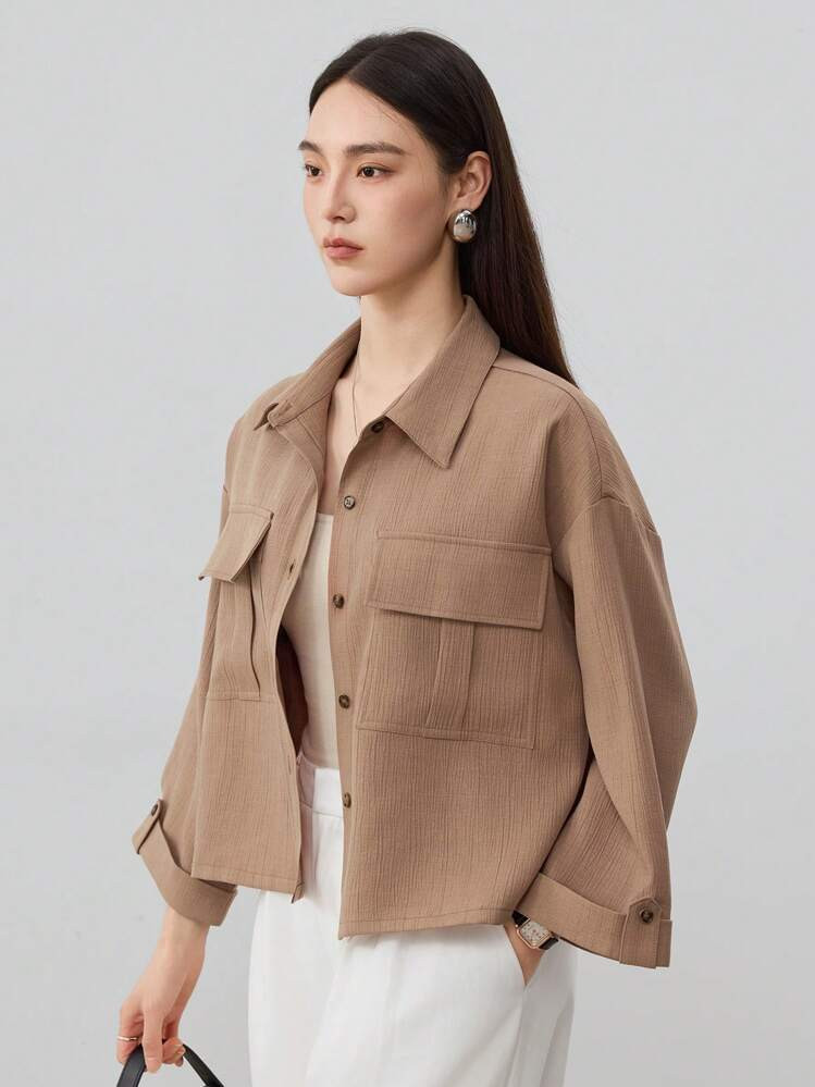 Dazy-Less Camisa De Manga Curta Solta E Casual De Estilo Empresarial Feminina, Estilo Antigo De Dinheiro Em Linho | SHEIN