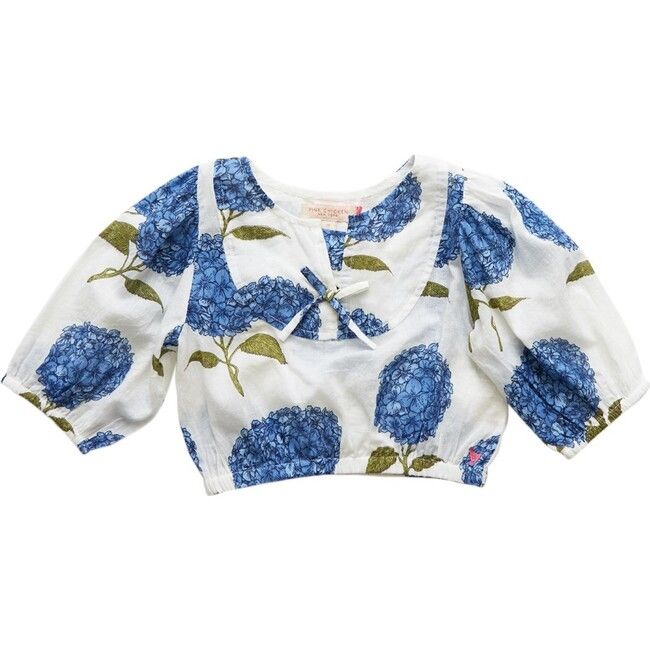 Pink Chicken | Girls Lori Top, Blue Hydrangeas (Prints, Size 14Y) | Maisonette | Maisonette