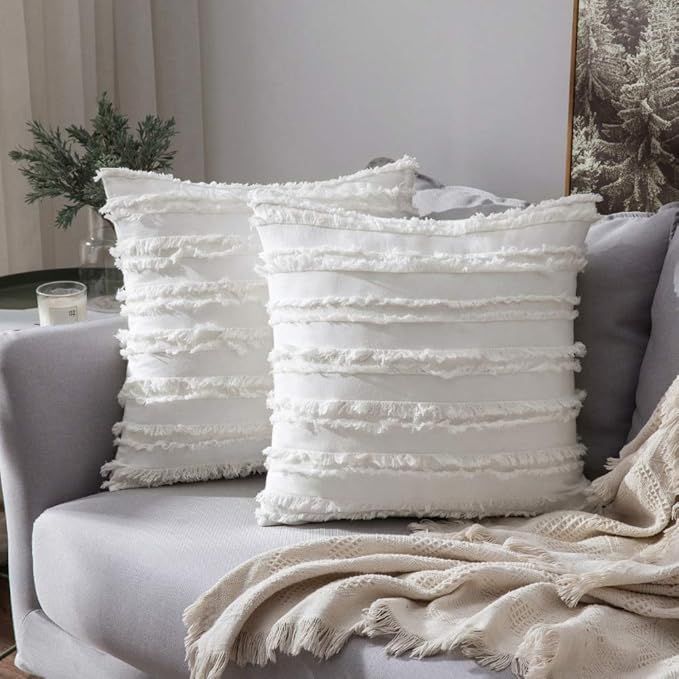 MIULEE Set of 2 Decorative Boho Throw Pillow Covers Cotton Linen Striped Jacquard Pattern Cushion... | Amazon (US)