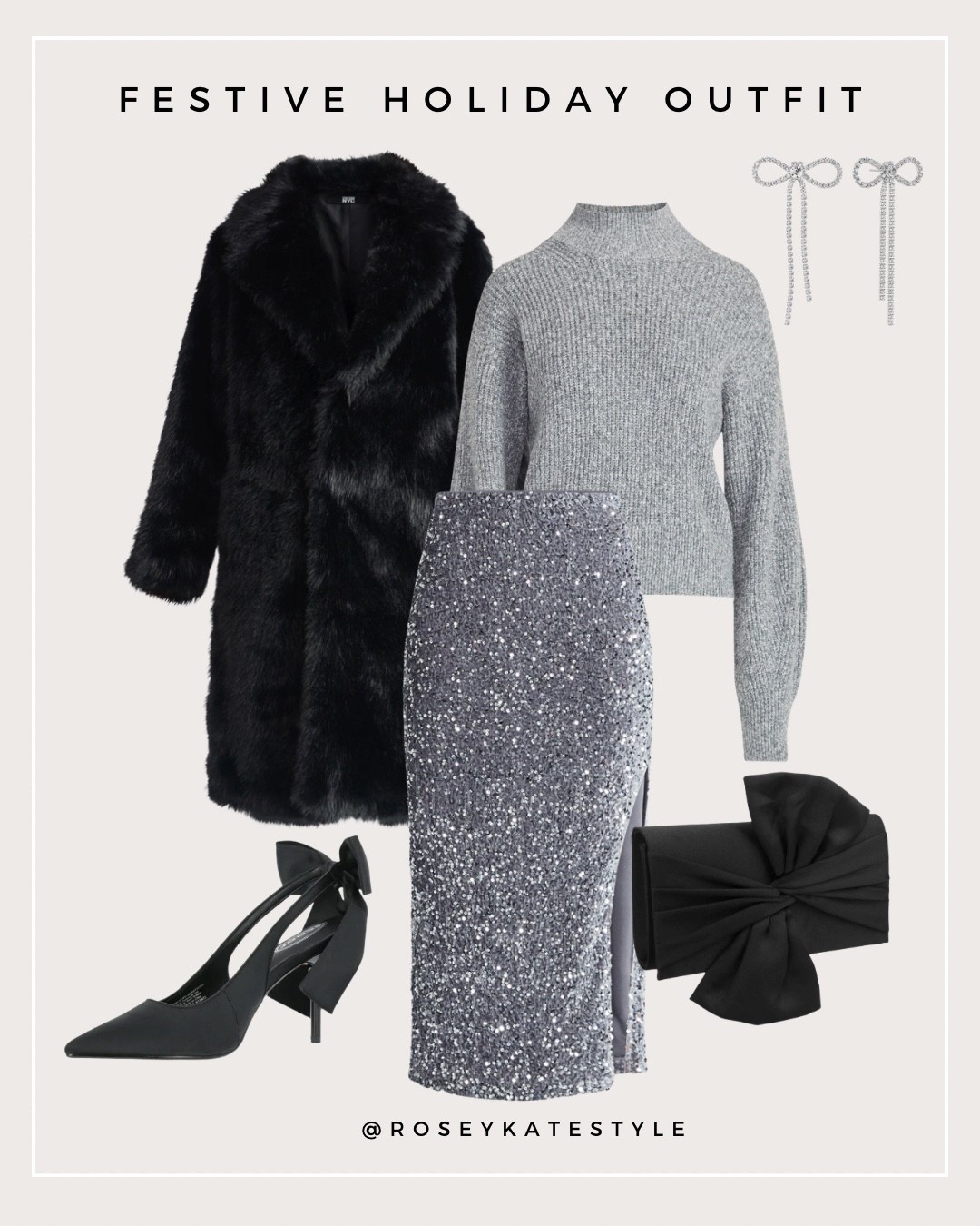 Festive holiday outfit and everything is under $45!! This sequin skirt is gorgeous and under $20 - love it paired with a tone in tone sweater and then some bow heels and fun accessories to dress it up. The faux fur coat is a must have - only $30!#LTKParties 

#LTKFindsUnder50 #LTKHoliday