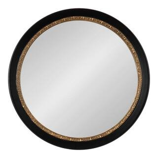 Wildomar Black 26 in. W x 26 in. H Round Wood Framed Mirror | The Home Depot