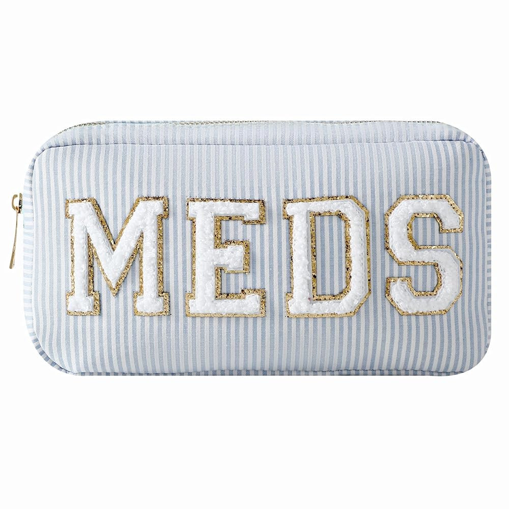 uekeboag Seersucker Chenille Letter Stuff Meds RX Makeup Bag, Travel Washable Purse Organizer wit... | Amazon (US)
