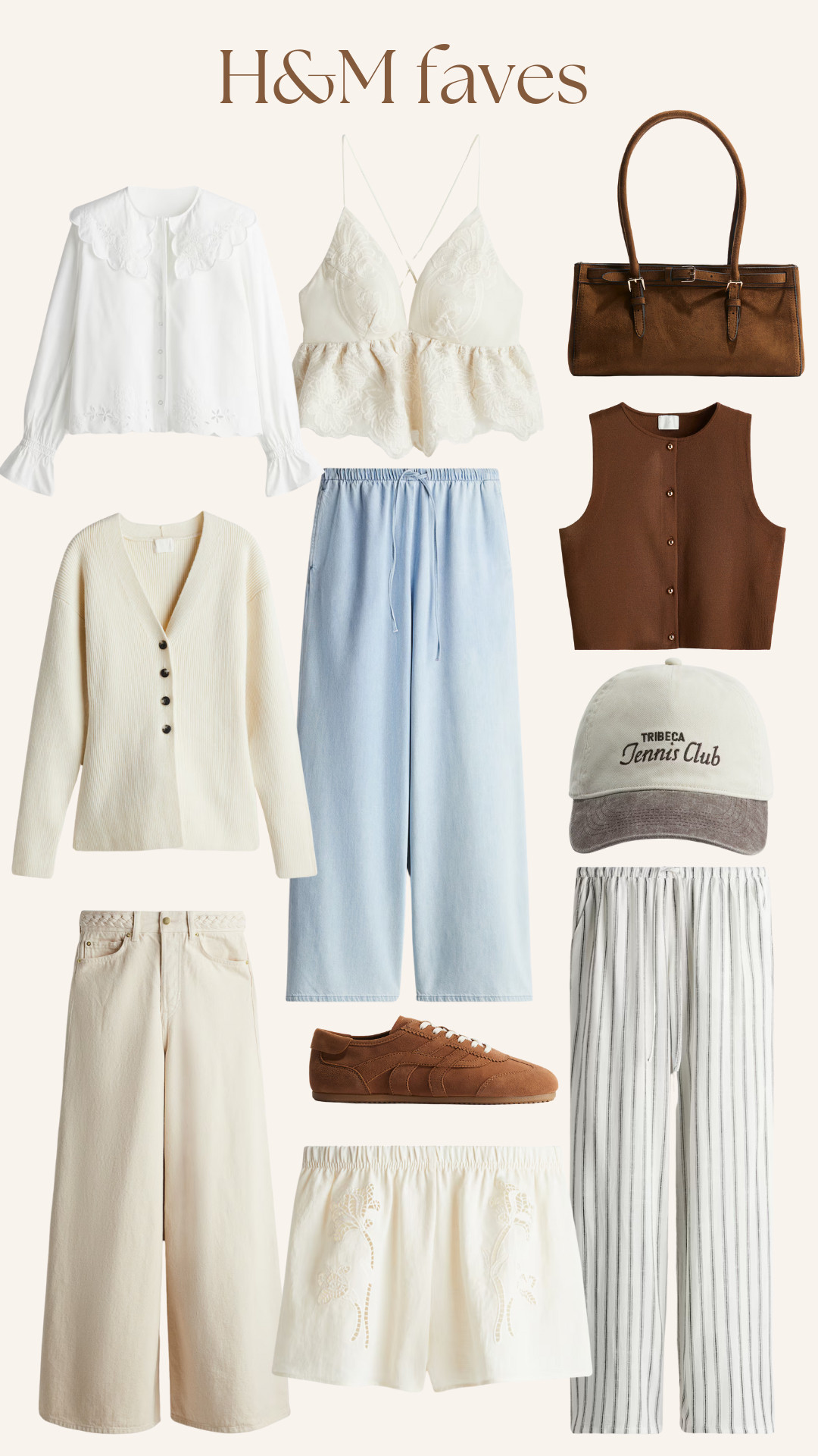H&M Faves 🌷Spring Outfits, Shoulder Bag, Jeans, Suede Trainers, Cap, Waisted Cardigan, Collared Blouse, Sweater Vest, Drawstring Trousers, Shorts


 

 #LTKFashionMonth #LTKuk #LTKspring
