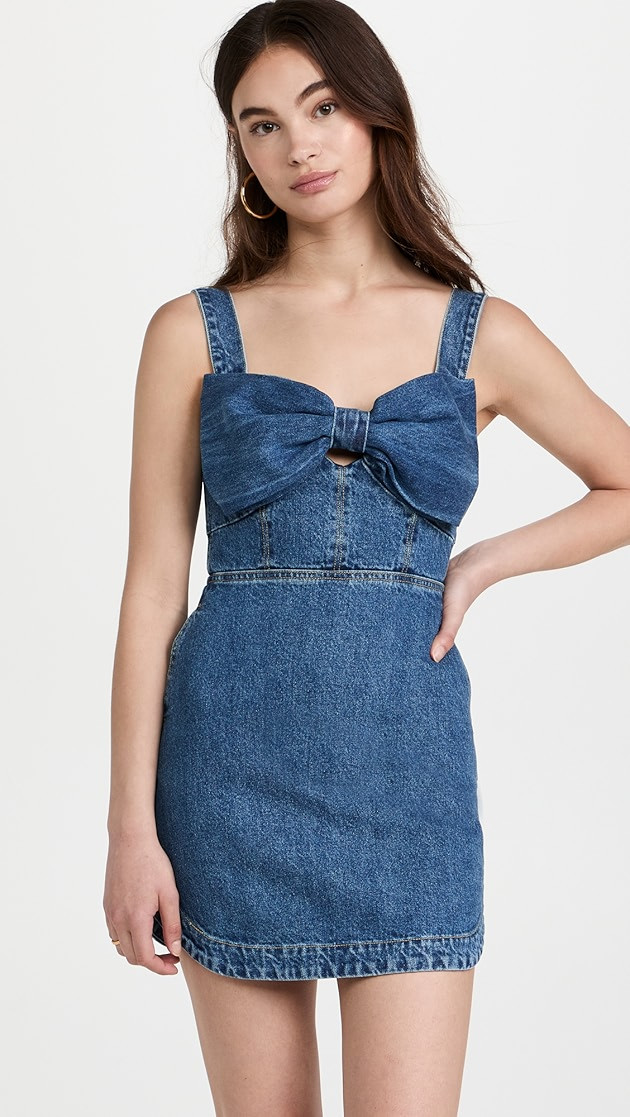 Blue Denim Bow Mini Dress | Shopbop