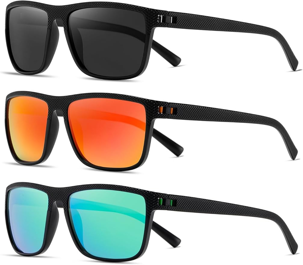 (3 PACK) Square Polarized Sunglasses for Men Vintage Style Driving Travel Lightweight Frame Sun G... | Amazon (US)