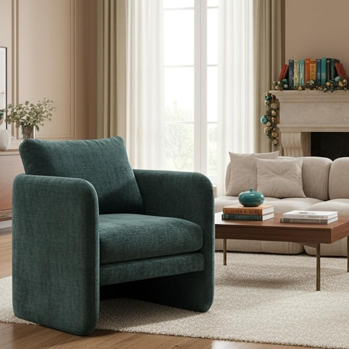 Modern Barrel Accent Chair, Mid-Century Beige Chenille Fabric Armchair for Living Room, Comfy Uph... | Amazon (US)