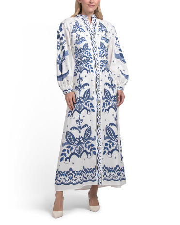 Linen Blend Split Neck Button Front Dress | TJ Maxx
