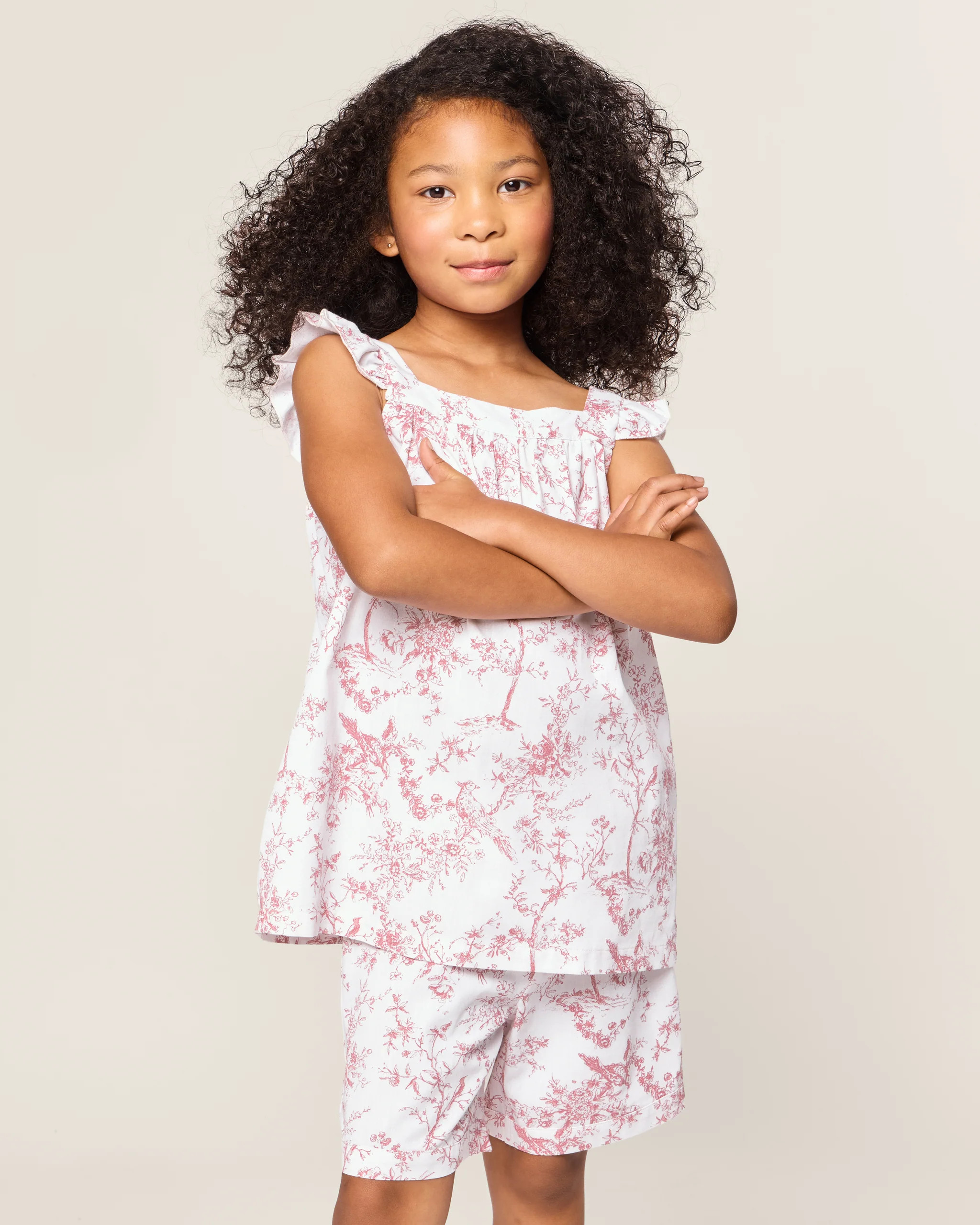 Girl's Twill Clara Short Set in Pink Timeless Toile | Petite Plume