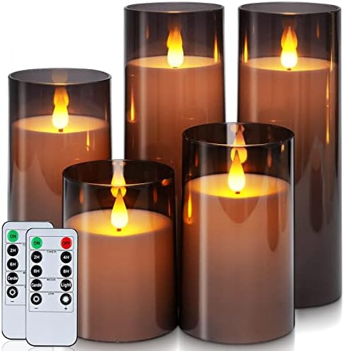Homemory Gray Flickering Flameless Candles, Battery Operated Acrylic LED Pillar Candles with Remo... | Amazon (US)