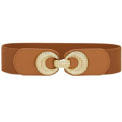 INSPIRE CHIC Women's Elastic Belt Alloy Double Ring Buckle Fashion Suitable for Skirt Dress Brown 67x6cm/26.4x2.4" | Target