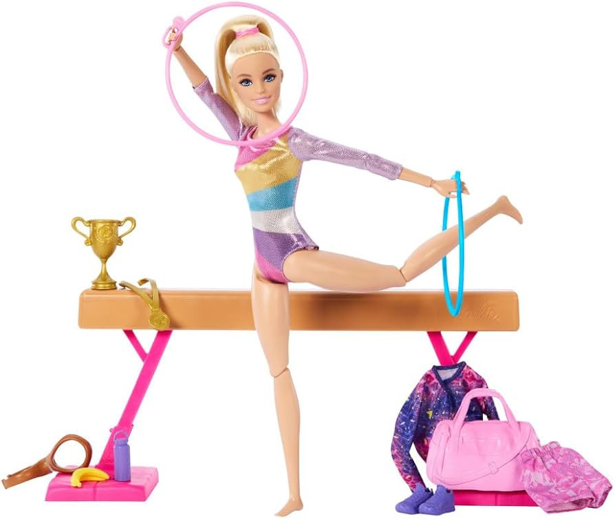 Barbie Gymnastics Doll &amp; Accessories, Playset with Blonde Fashion Doll, C-Clip for Flipping Actio... | Amazon (US)