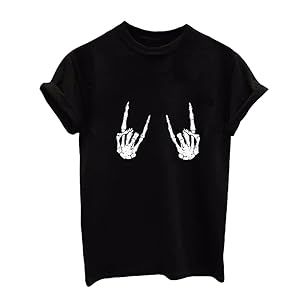 Antopmen Women Skull Finger Printed Pullover Casual Tees T-Shirt Short Sleeve Tops | Amazon (US)