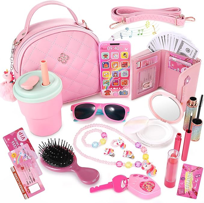 Little Girls Play Purse and Pretend Makeup Kit- 49PCS My First Purse Set Includes Handbag Phone W... | Amazon (US)