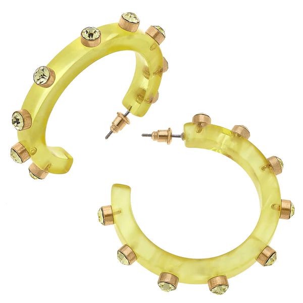 Renee Resin and Rhinestone Hoop Earrings in Yellow | CANVAS