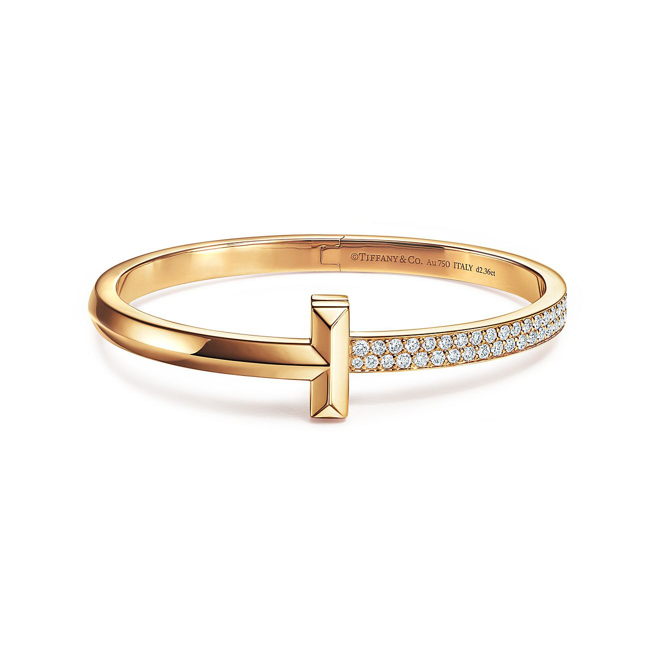 Tiffany T T1 wide diamond hinged bangle in 18k gold, large. | Tiffany & Co. | Tiffany & Co. (UK)
