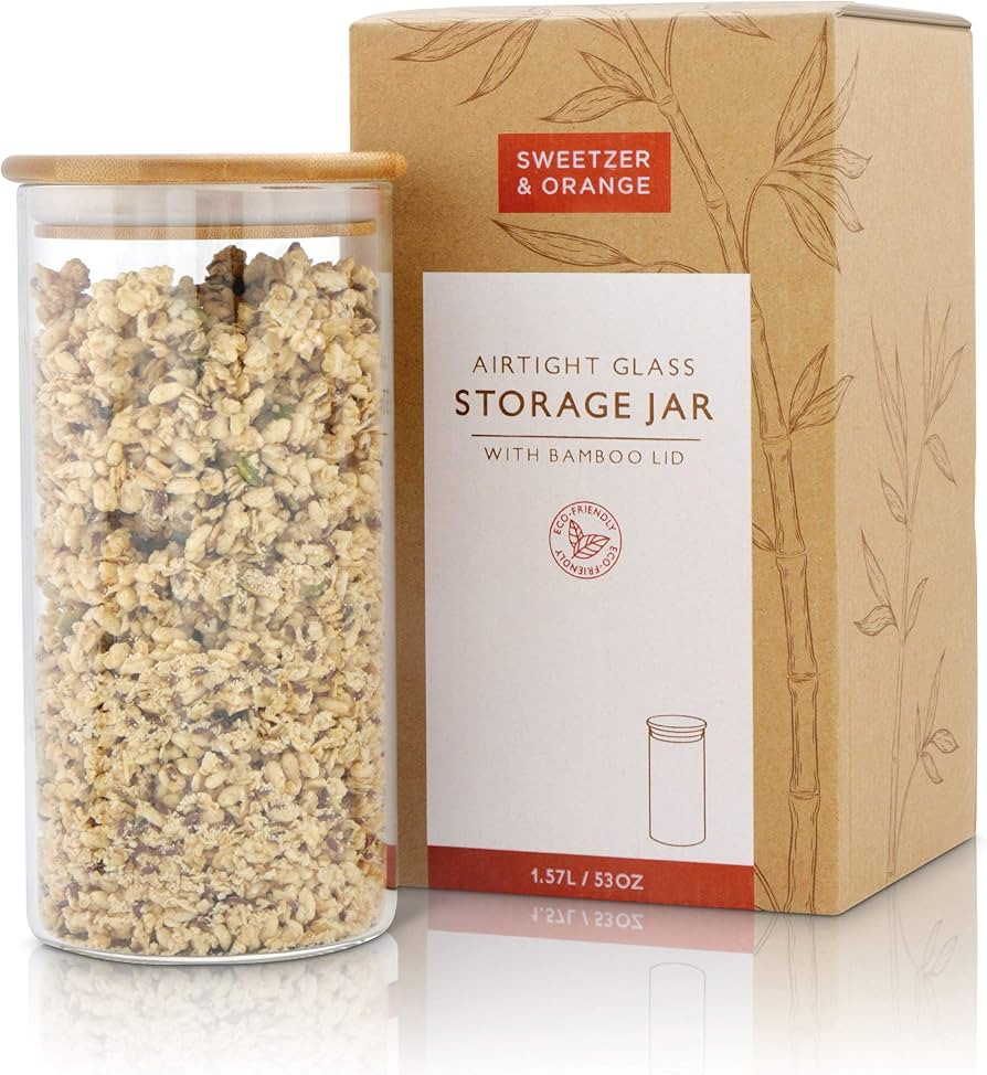 Sweetzer & Orange Glass Food Storage Container with Bamboo Lid (1.57 L) - Airtight Storage Contai... | Amazon (US)