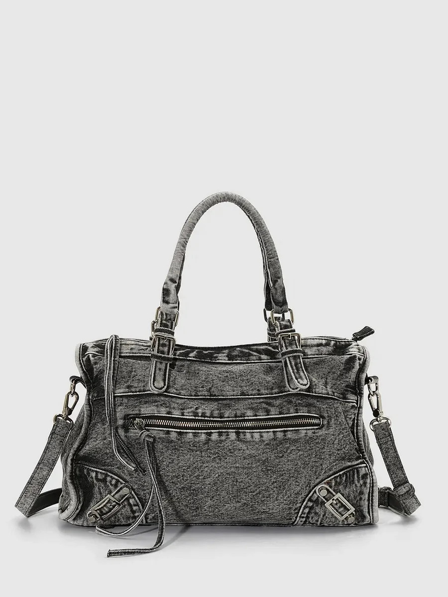 Distressed Denim With Metal Hardware Shoulder Bags | Urban Revivo