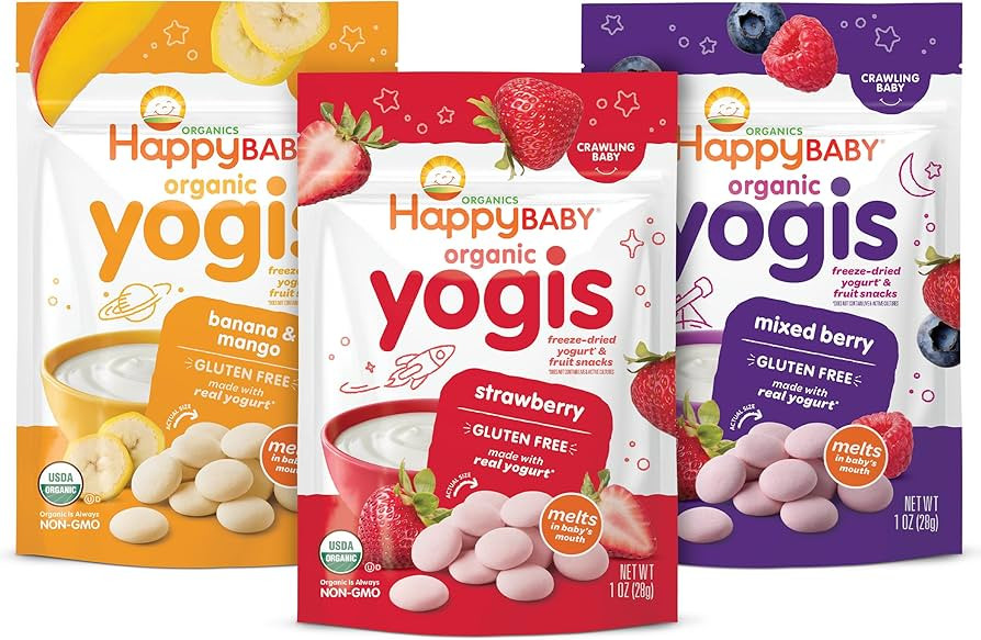 Happy Baby Organics Baby Snacks, Yogis, Freeze Dried Yogurt & Fruit Snacks, Gluten Free Snack for... | Amazon (US)