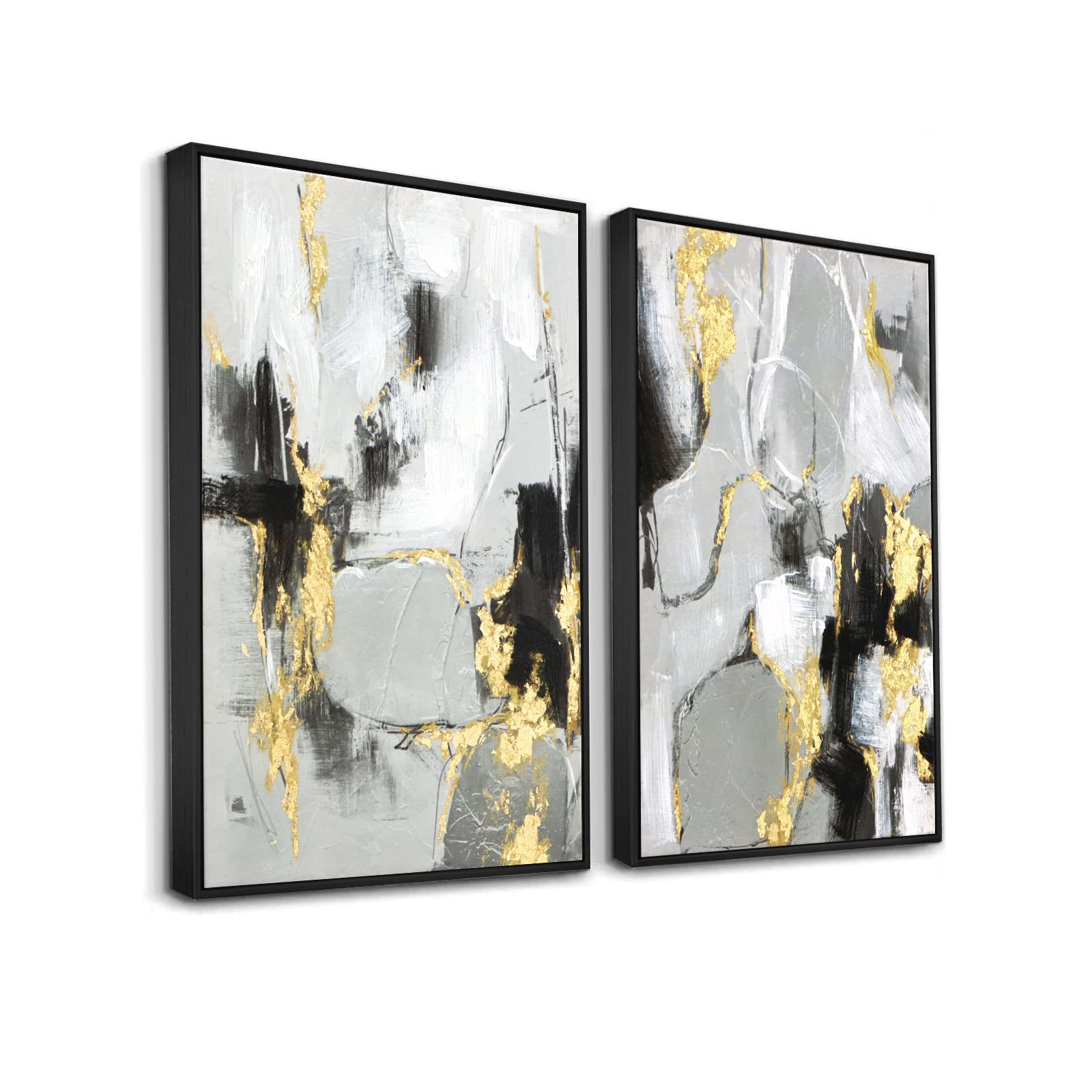 Zessonic Black Abstract Wall Art Decor - 2 Pack 24" x 36" Black and Gold Canvas Wall Decor with Hand Texture for Living Room, Bedroom, Office, Framed, Ready to Hang | Amazon (US)