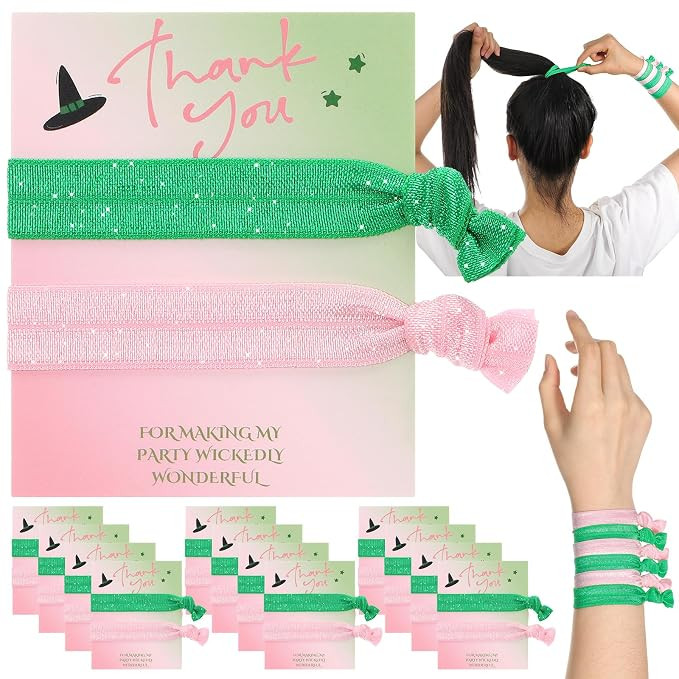 12 Sets Green and Pink Party Favors Elastic Witch Hair Ties Hair Accessories with Thank You Card ... | Amazon (US)