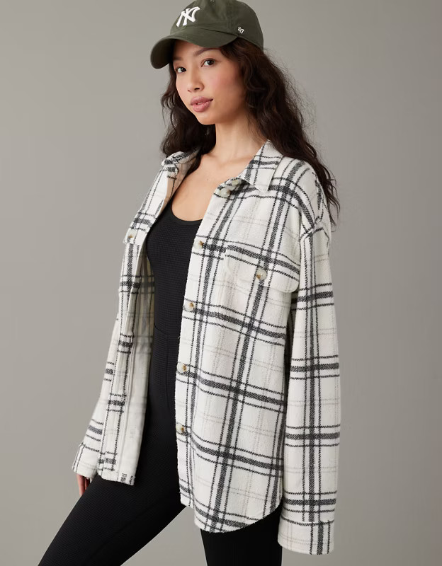 AE Oversized Plaid Fleece & Love Shacket | American Eagle Outfitters (US & CA)