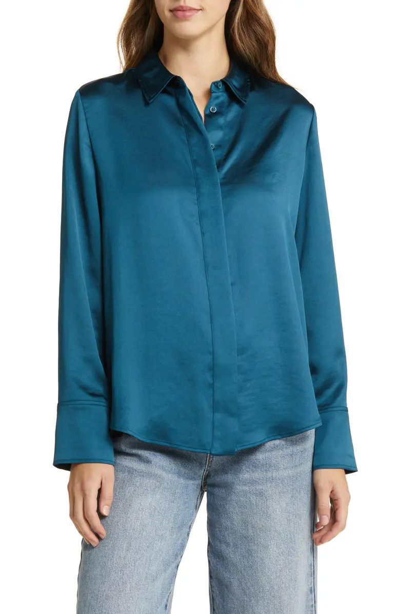 Oversize Satin Button-Up Top | Nordstrom