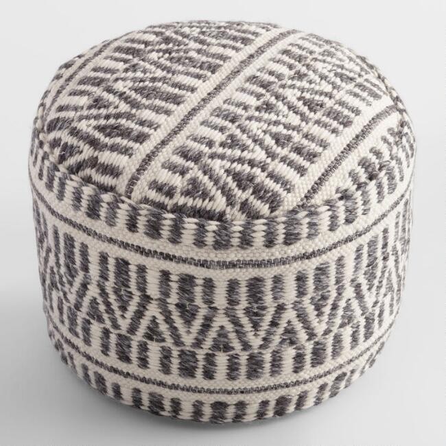 Charcoal and Ivory Woven Textured Floor Pouf | World Market