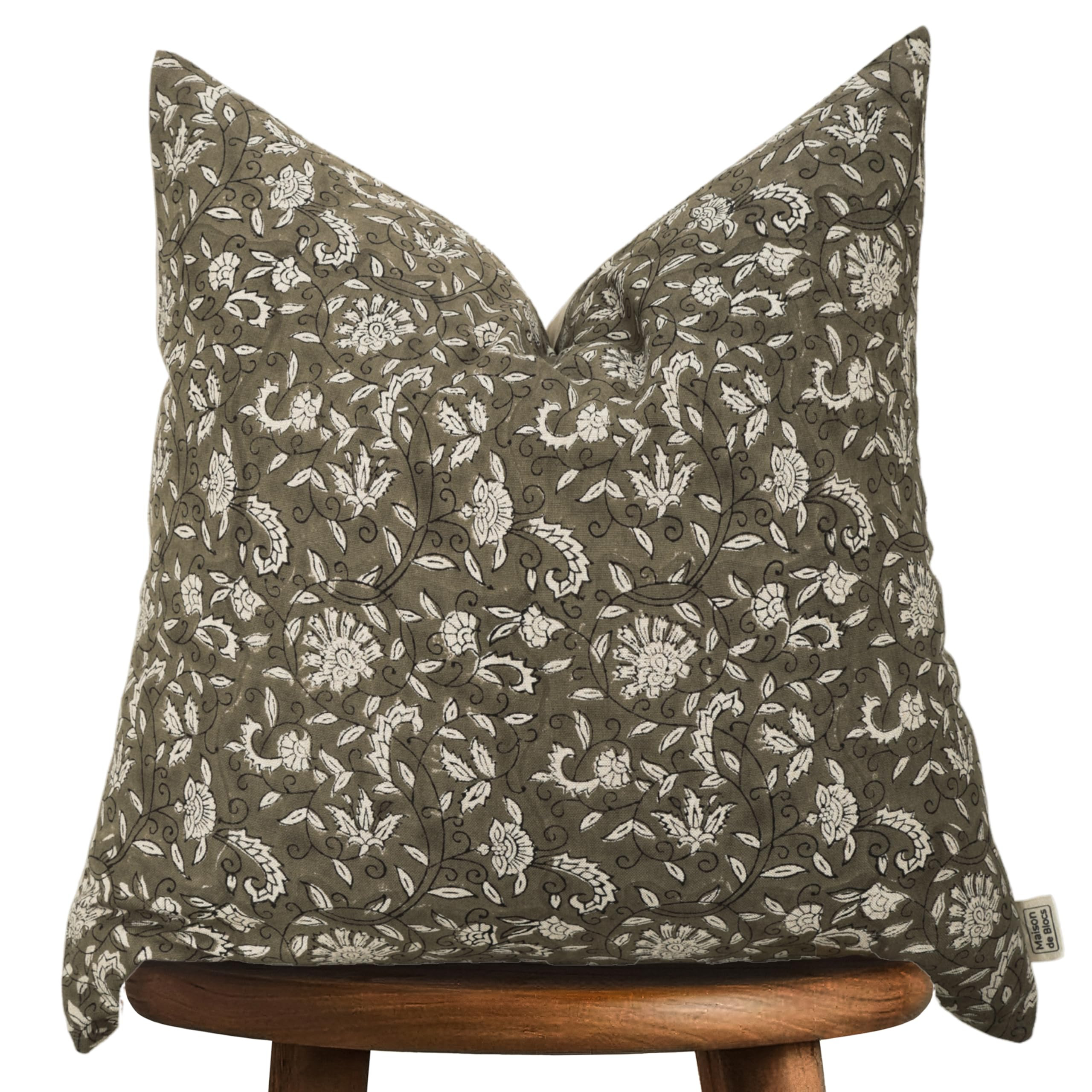 Hand-block printed, artisan-made neutral accent throw cushion cover- Thick cotton cushion for sof... | Amazon (US)