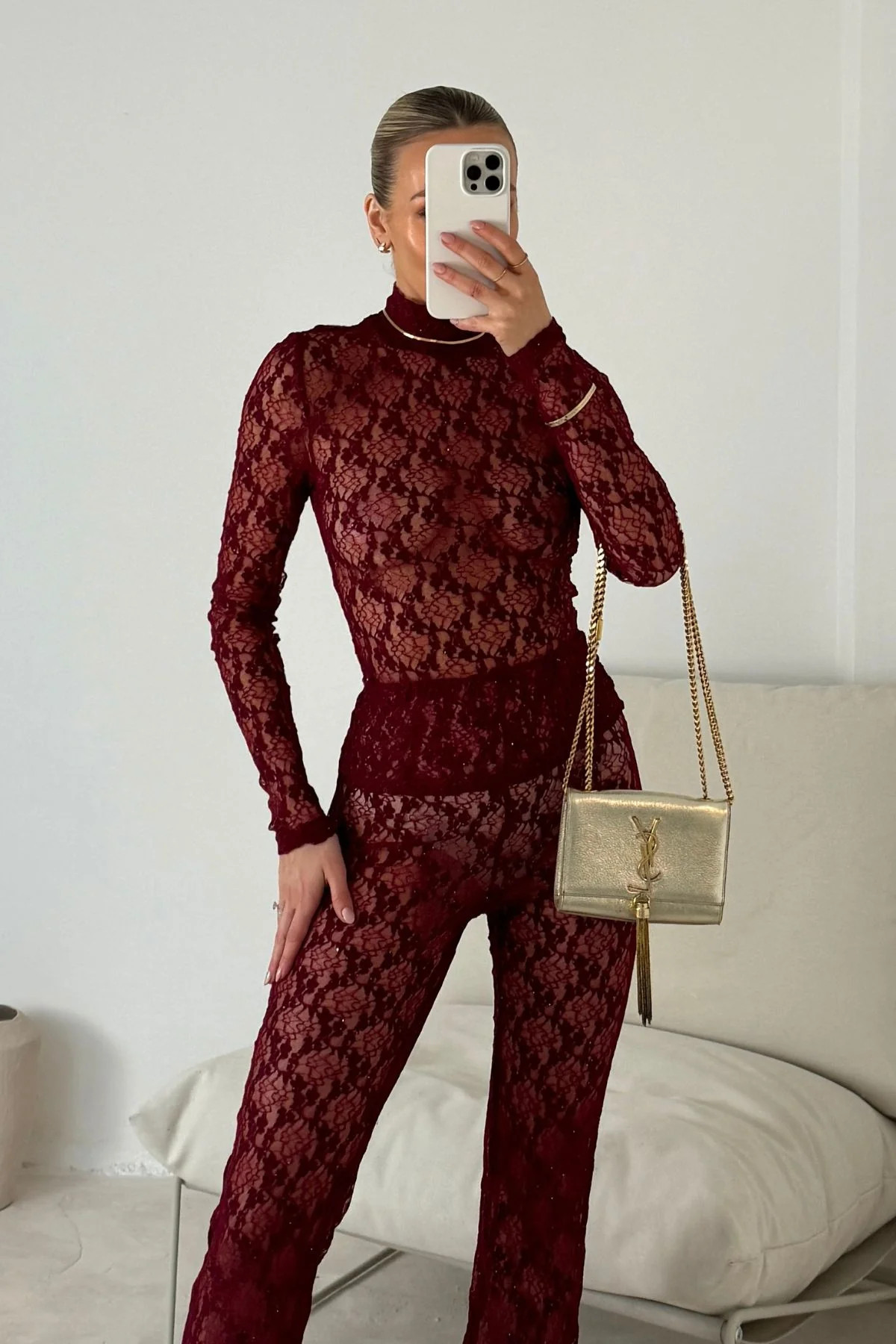 SENORA Burgundy Long Sleeve Lace Top | Noughts and Kisses