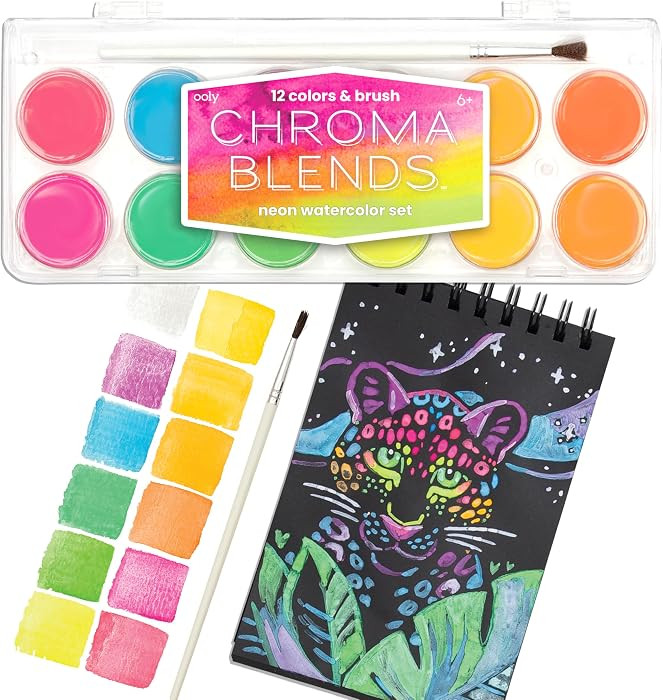 Ooly, Chroma Blends Neon Watercolor Paint Set, Watercolor Pack for Creative Kids and Adults, Brig... | Amazon (US)