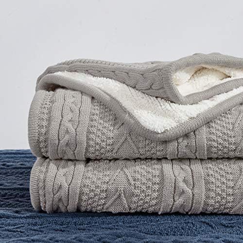 Longhui bedding Acrylic Cable Knit Sherpa Throw Blanket - Thick, Soft, Big, Cozy Light Grey Knitted  | Amazon (US)