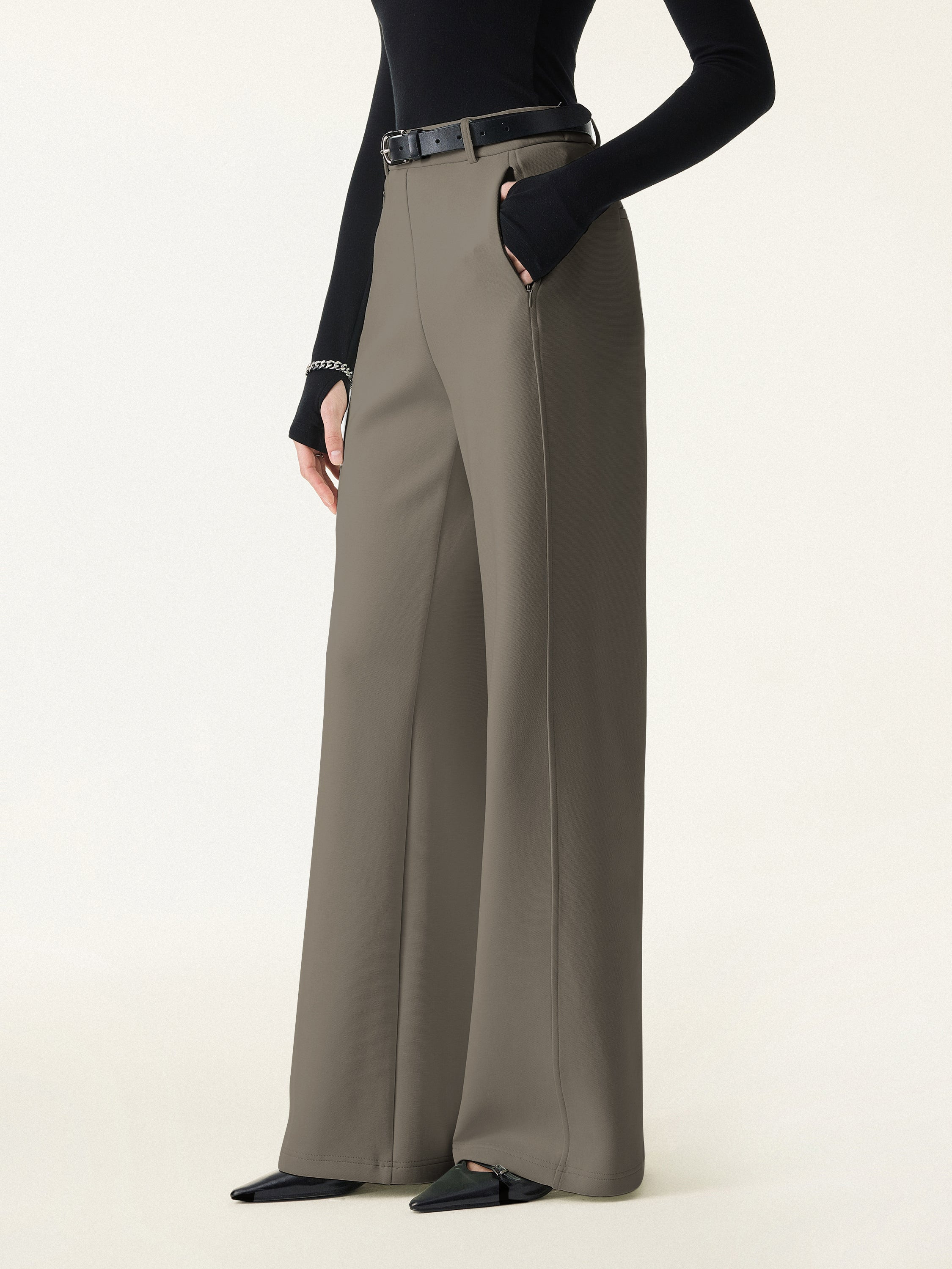 Stretch Cotton Blend Slimming High Rise Wide Leg Pants | OGLmove