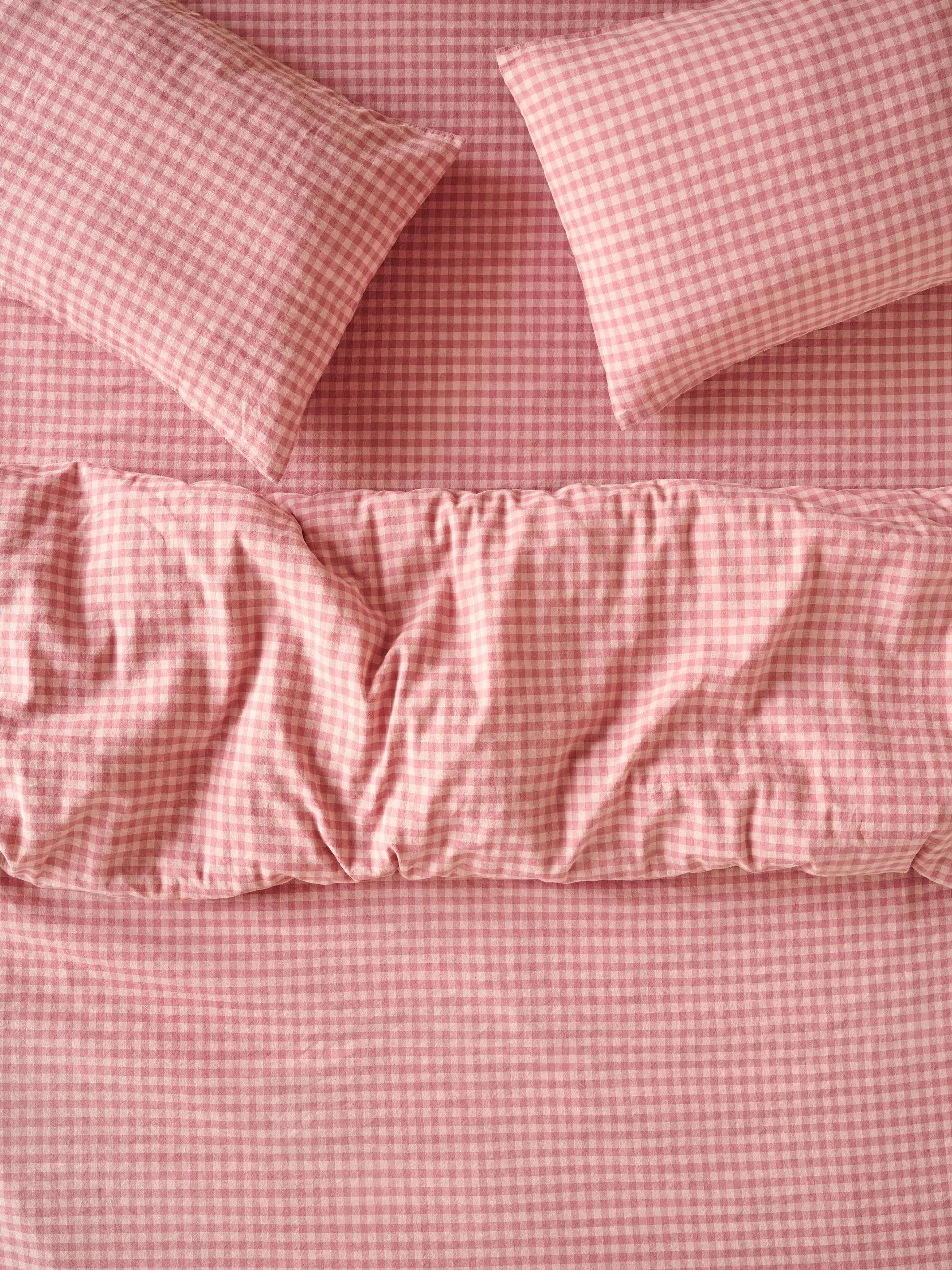 Dusty Pink & Rose Color Drenched Gingham Linen Blend Duvet Cover | Piglet