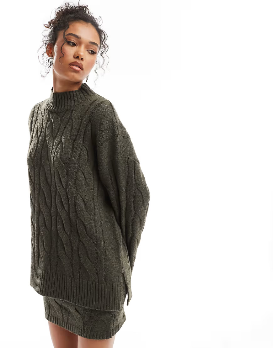 Pretty Lavish cable knit turtle neck sweater in olive - part of a set-Green | ASOS (Global)