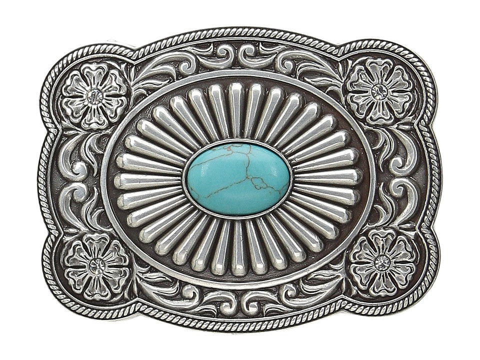 M&F Western - Scallop Edged Turquoise Rectangle Buckle (Silver/Turquoise) Women's Belts | Zappos