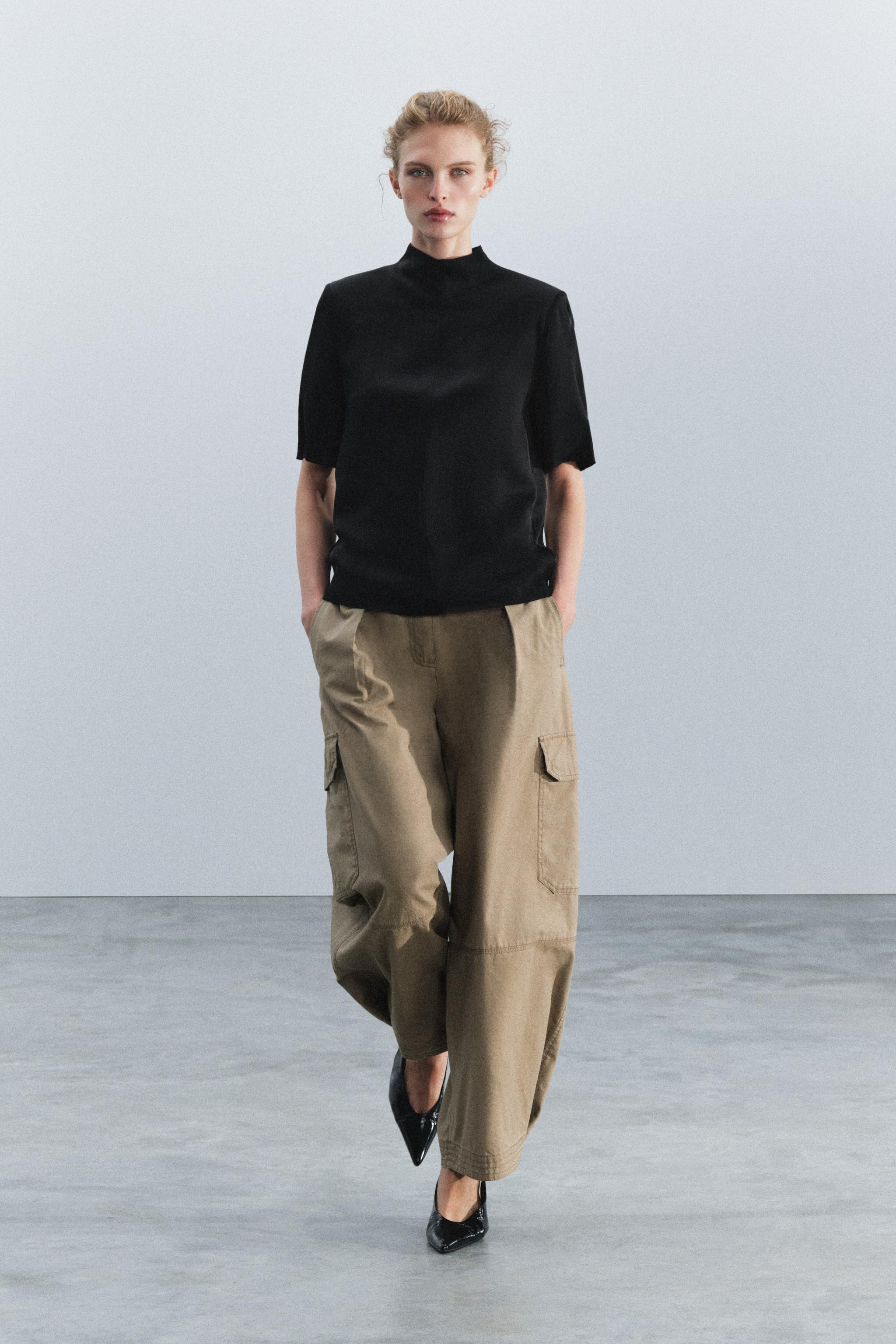ZW COLLECTION SATIN SHOULDER PAD TOP | Zara US