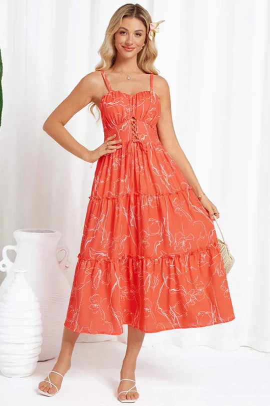 Hollowed-out Waist Spaghetti Straps Flared A-Line Dress | GRACE KARIN