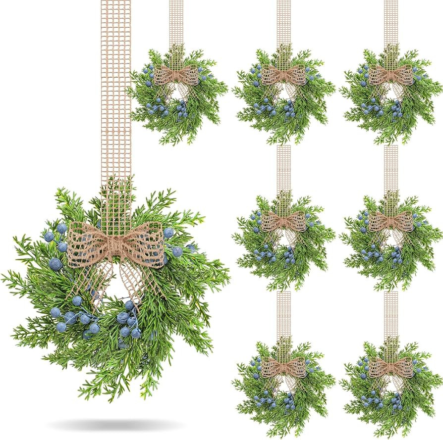 8 Pcs Small Vintage Christmas Cabinet Wreath Artificial Blue Berry Mini Kitchen Wreaths with Retr... | Amazon (US)