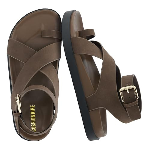 CUSHIONAIRE Entry Womens Ankle Wrap Molded Footbed Sandal with Adjustable Strap | Non-Slip Outsole | Womens Platform Sandals | Comfortable Summer Shoes | Wide Widths Available, ESPRESSO 6.5 | Amazon (US)