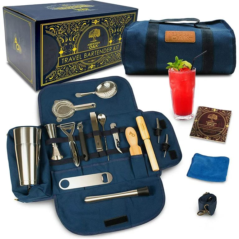 Travel Bartender Kit - Portable Bar Set, Bar Tools, Full Cocktail Set with Portable Bag, Mobile C... | Walmart (US)