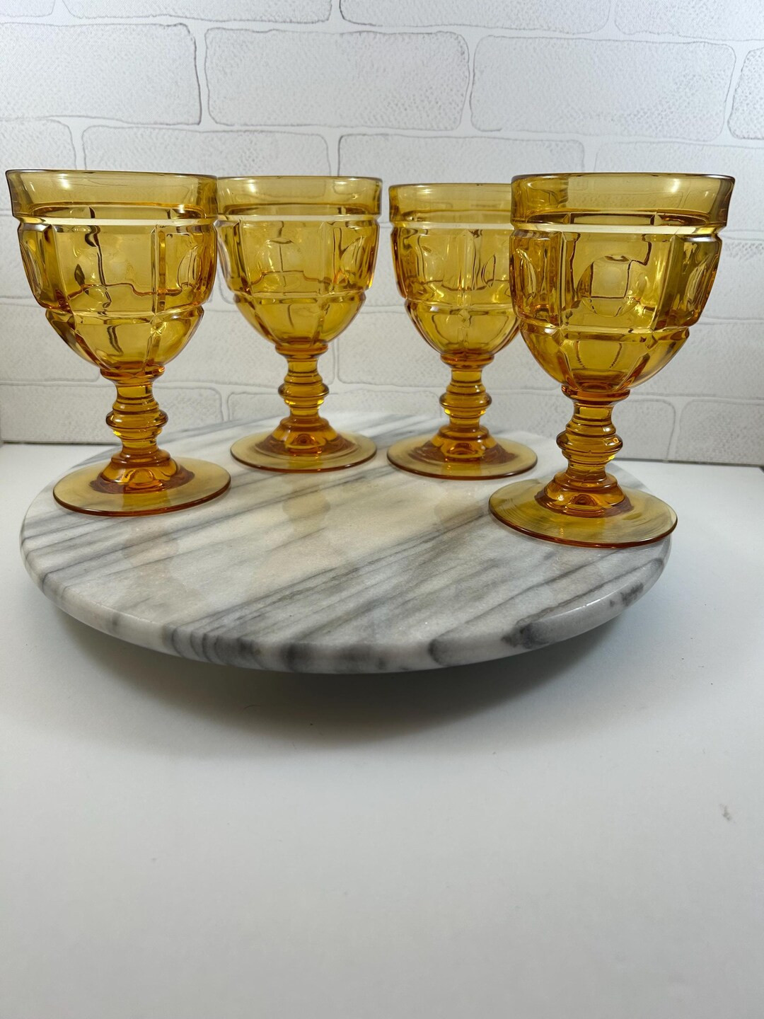 Amber/yellow Imperial Glass Goblets With Circle Design Vintage Stemware Set of 4 208 - Etsy | Etsy (US)