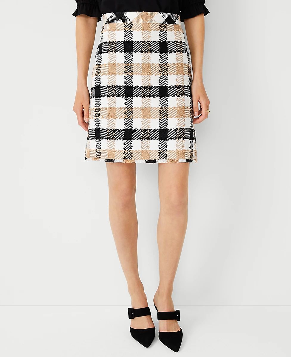 Checked Fringe A-Line Skirt | Ann Taylor (US)