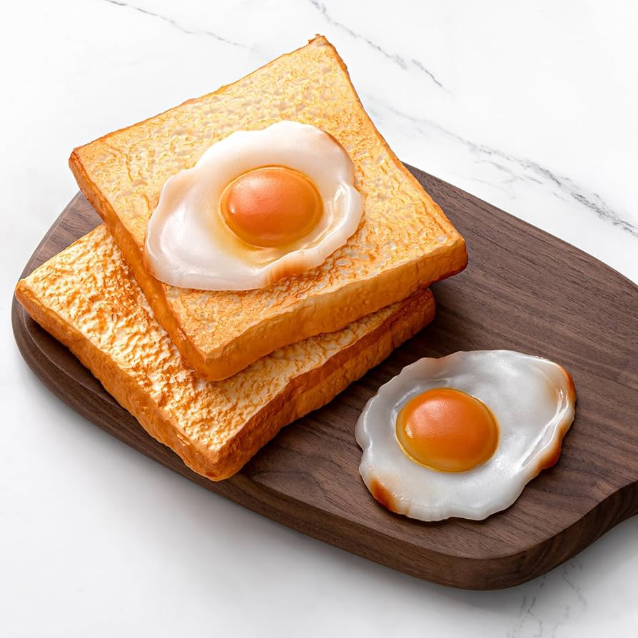 Soulchen 4 Pcs Fake Prop Food with Fake Bread and Fried Egg Realistic Artificial Simulation Toast... | Amazon (US)