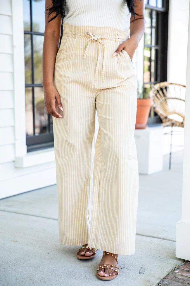 Spare My Feelings Beige Stripe Pant | Pink Lily