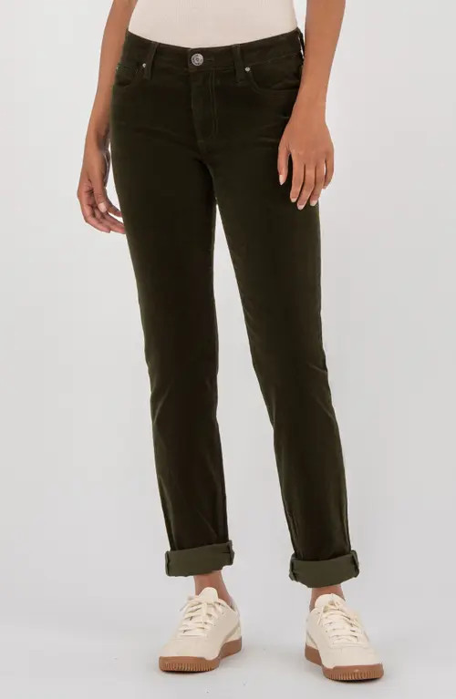KUT from the Kloth Catherine Stretch Cotton Corduroy Boyfriend Pants in Olive at Nordstrom, Size 00 | Nordstrom