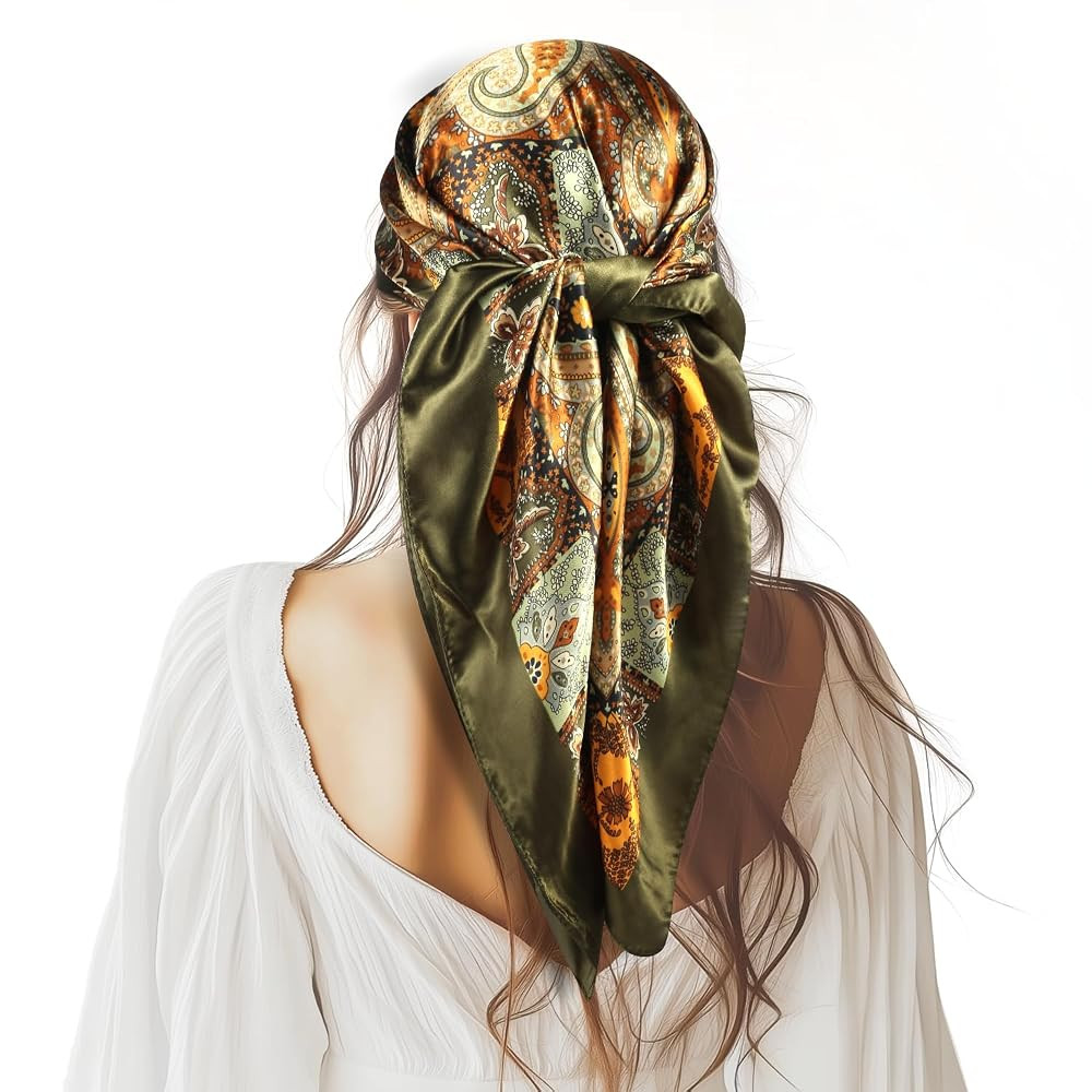 35” Large Square Satin Head Scarf - 1Pcs Satin Hair Scarf Silk Bandana Head Wraps For Women | Amazon (US)