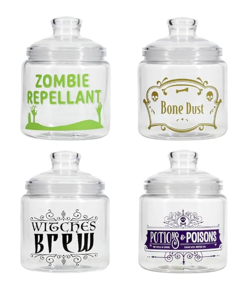 Greenbrier AJS Assorted Creepy Plastic Halloween Candy Jars with Lids - Set of 4 - Assorted - Gre... | Amazon (US)